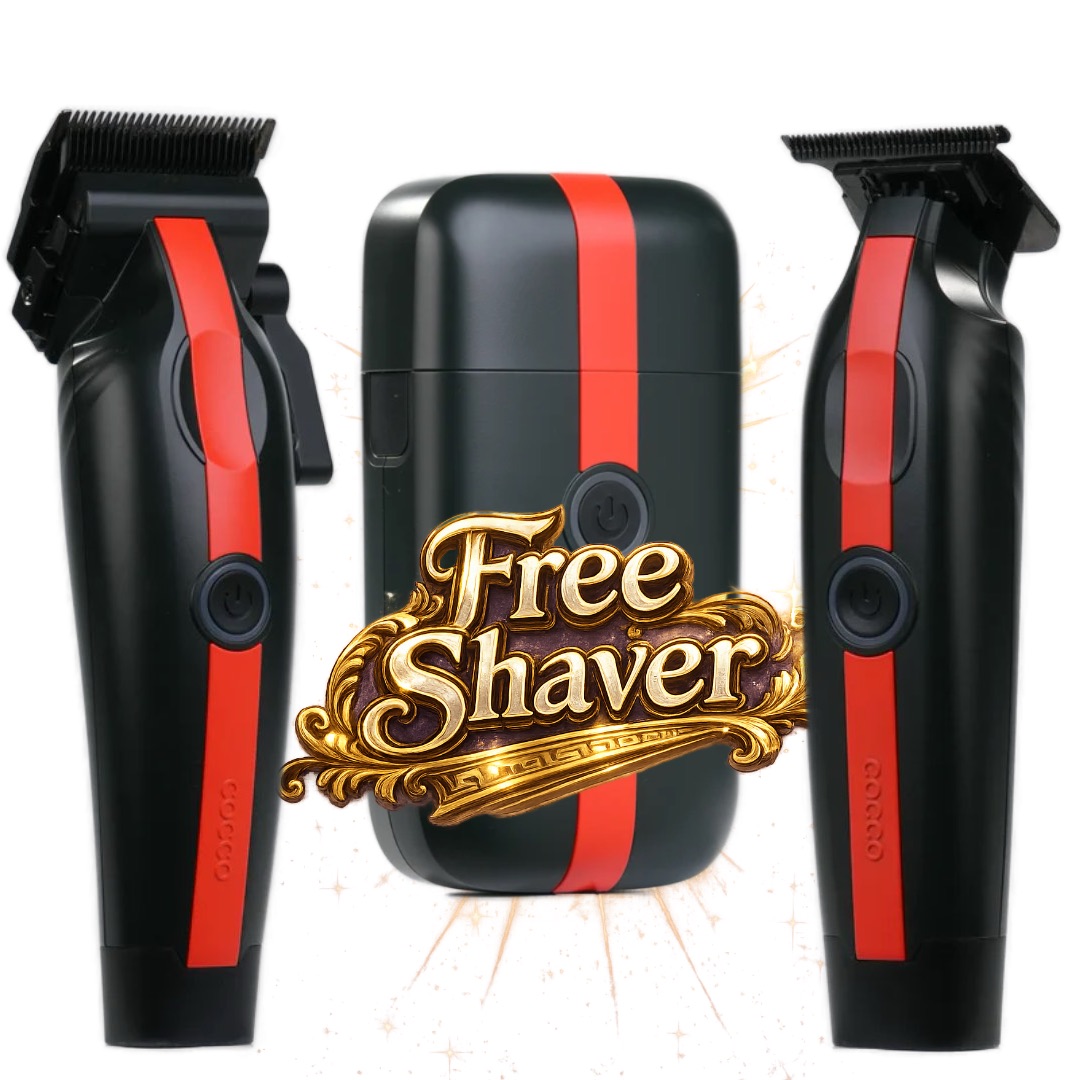 COCCO Veloce Lite black red clipper trimmer bundle with free shaver professional barber tools