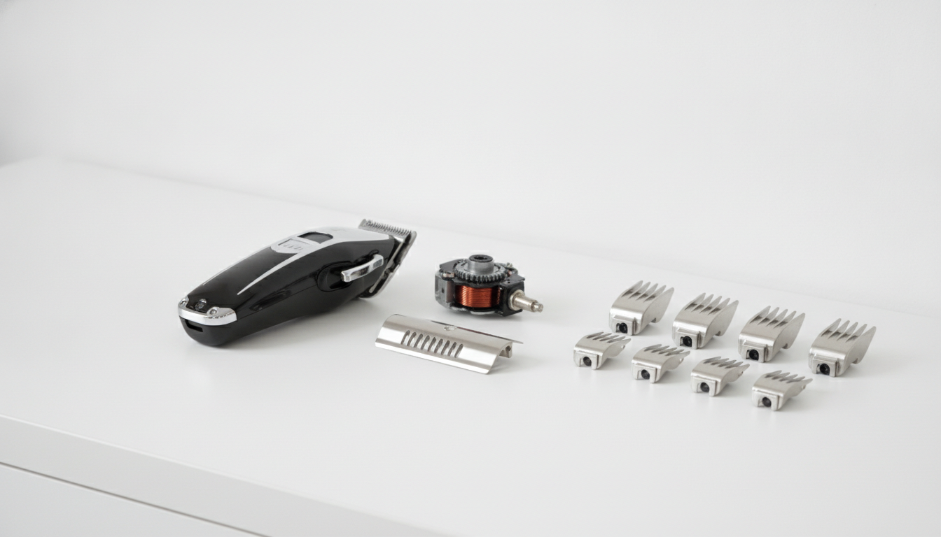 Close-up of a professional clipper blade prepared for precision fade work